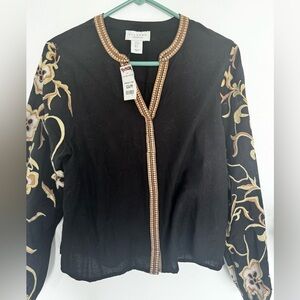 Calypso St Barth NWTs Embroidered Balloon Long Sleeve Black Top Women’s Small